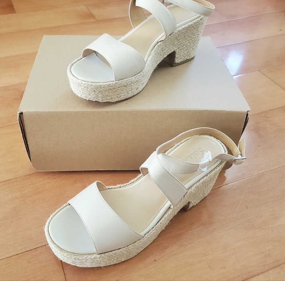 Bowie Espadrille Platform Wedge Leather Sandals, 9